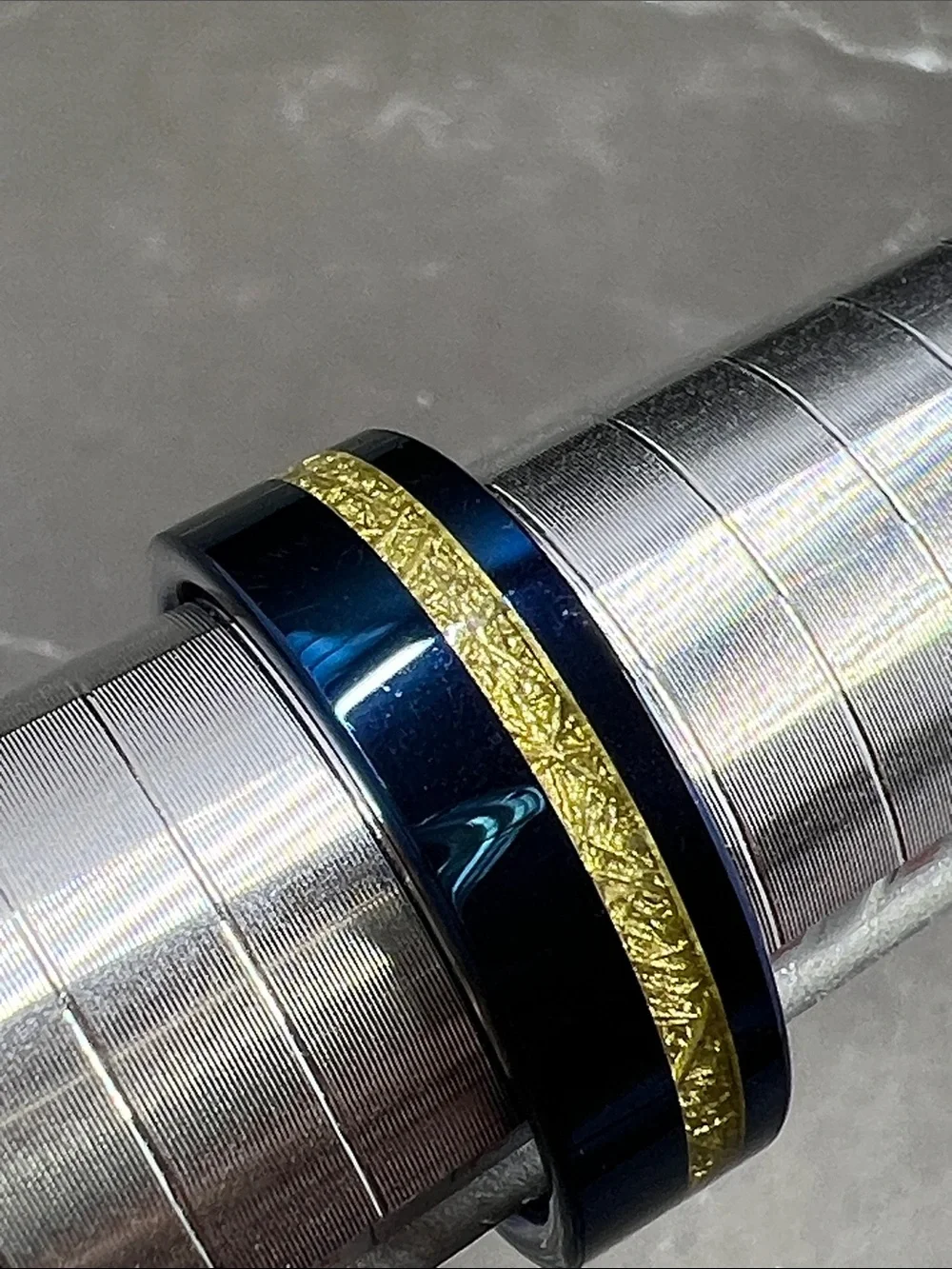 Three Keys Jewelry 8mm Blue Tungsten w/ Meteorite Inlay Wedding Band